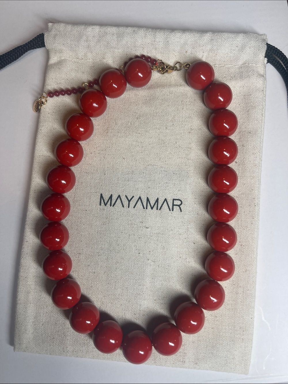 Genuine Red Agate Bead Necklace with Gold Accents - statement jewelry by Mayamar